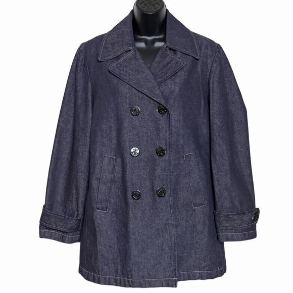LADIES GAP INDIGO DENIM PEA COAT DOUBLE BREASTED NOTCH COLLAR JACKET SIZE M - Picture 1 of 6